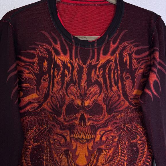 Affliction Thermal Shirt Women XL Reversible Skull Flame Rose Graphic Y2K Grunge - Picture 7 of 13